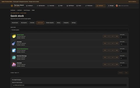 Guild bank stock management and item quantities