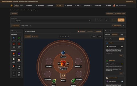 Visual boss strategy planner with raid positions, phases, markers and room layouts