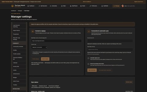 Raid-Helper connection and event synchronization settings