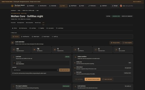 Raid SoftRes overview with loot host and reservation settings
