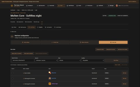 Item-specific rules for raid loot and reserves