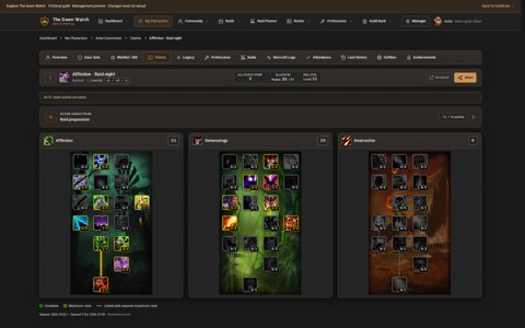 Talent calculator with class talent trees and saved builds
